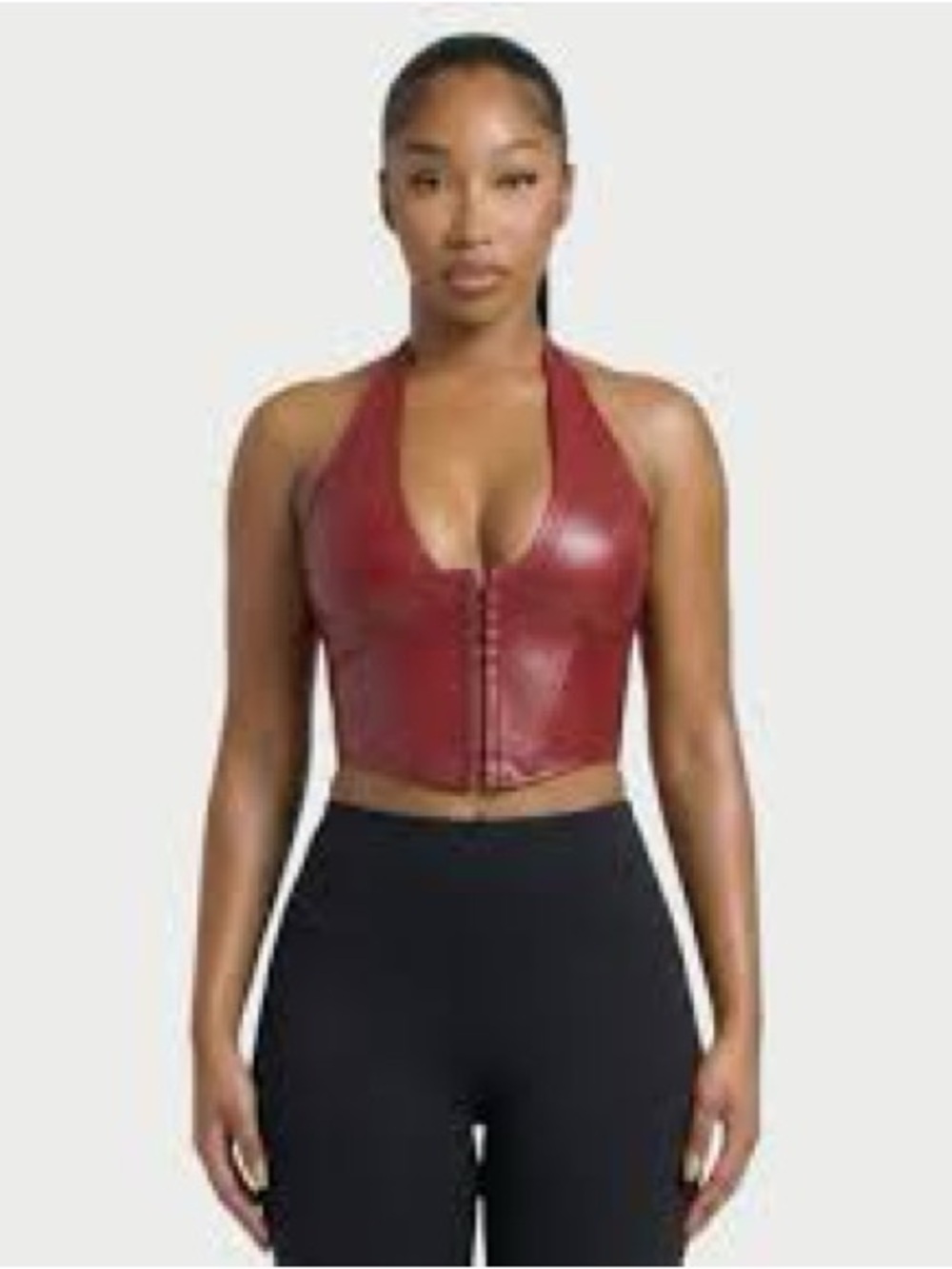 Amazon Women's Burgundy Halter Zip-Front Crop Top